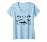 Donna Koh Phi Pi Thailandia Tartarughe di Mare Isola Ricordo Maglietta con Collo a V