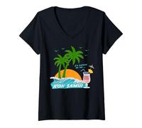 Donna Koh Samui Palme ondeggiano nel Vento Thailandia Souvenir Maglietta con Collo a V