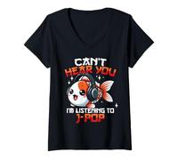 Donna Koi Carp Japanese Pop Can't Hear You Sto Ascoltando J-Pop Maglietta con Collo a V