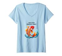 Donna Koi Fish Energy Solo Atmosfera giapponese Maglietta con Collo a V