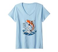 Donna Koi Fish Energy Solo Atmosfera giapponese Maglietta con Collo a V