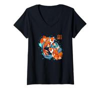 Donna Koi Fish Giapponese Anime Amante Sushi Koi Tokyo Arancione Bonsai Maglietta con Collo a V