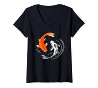 Donna Koi Fish Shirt Japanese Watercolor Yin And Yang Art Maglietta con Collo a V