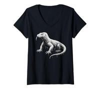 Donna Komodo Drago Rettile Lucertola Animale della Giungla Design Maglietta con Collo a V