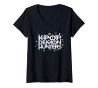 Donna KPOP Demon Hunters Christmas Snowflake Logo Maglietta con Collo a V