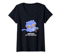 Donna KPop Demon Hunters Cute Derpy Tiger Cartoon Maglietta con Collo a V