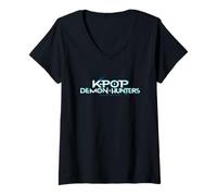 Donna KPop Demon Hunters Full Colour Logo Maglietta con Collo a V