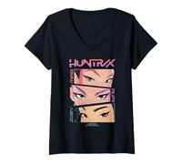 Donna KPOP Demon Hunters Huntrix Eyes Comic Strip Maglietta con Collo a V