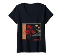 Donna KPOP Red Spider Lily Higanbana Flower Estetica Anime Maglietta con Collo a V
