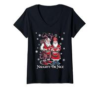 Donna Krampus And St Nicholas Naughty or Nice Kids Christmas Maglietta con Collo a V