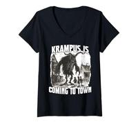 Donna Krampus Babbo Natale demoniaco Kramperl T Krampus Run Maglietta con Collo a V