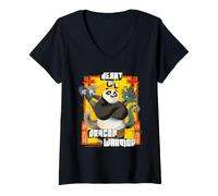 Donna Kungfu Panda Cuore di Un Guerriero Drago Maglietta con Collo a V