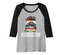 Donna Kurdistan Ragazza Disordinato Capelli Panino Orgoglioso Donna Curda Maglia con Maniche Raglan