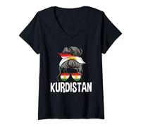 Donna Kurdistan Ragazza Disordinato Capelli Panino Orgoglioso Donna Curda Maglietta con Collo a V