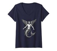 Donna L Incanto di Crocell Demon Illustrazione Maglietta con Collo a V