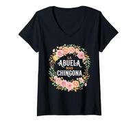 Donna La Abuela mas Chingona Acquarello Floreale Maglietta con Collo a V