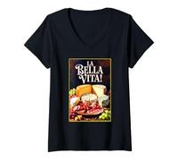 Donna La Bella Vita - Piatto per Formaggi Maglietta con Collo a V