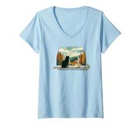 Donna La Bellezza della quiete Retro Cat & Coffee Maglietta con Collo a V