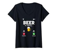 Donna La birra sta chiamando, schermo del telefono divertente, design di chiamata dalla birra Maglietta con Collo a V