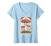 Donna La Carta dei tarocchi dei Funghi Cottagecore Micologo Foraggiamento Maglietta con Collo a V