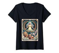 Donna La carta dei tarocchi del mondo - Celestial Fulfillment Vintage Mystic Maglietta con Collo a V