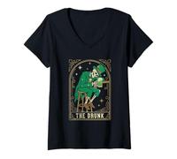 Donna La Carta dei tarocchi Ubriaco St. Patricks Day Skeleton Leprechaun Maglietta con Collo a V