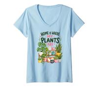 Donna La Casa È Dove Le Mie Piante Sono Pazze. Plant Lady Maglietta con Collo a V