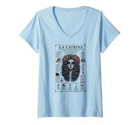 Donna La Catrina Icona del Dia de Las Muertos Maglietta con Collo a V