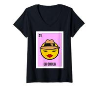 Donna La Chola Lowrider Chicana Style Retro Chicano Culture Maglietta con Collo a V