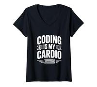 Donna La codifica è Il Mio Umorismo G ivertente Programmatore Cardio Maglietta con Collo a V