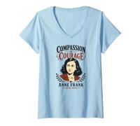 Donna La compassione è Coraggio Anne Frank 1929-1945 Maglietta con Collo a V