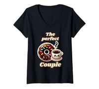 Donna La coppia perfetta ciambella e caffè, carino design kawaii Match Maglietta con Collo a V