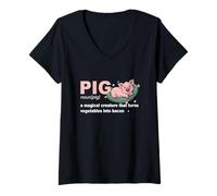 Donna La Creatura Magica della Definizione del Maiale trasforma Le Verdure in Pancetta Maglietta con Collo a V