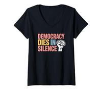 Donna La democrazia vintage muore in silenzio per mantenere la democrazia in America Maglietta con Collo a V