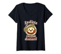 Donna La dieta inizia domani divertente design umoristico italiano Maglietta con Collo a V