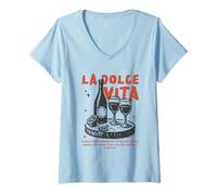 Donna La Dolce Vita Buon cibo Buone bevande Maglietta con Collo a V