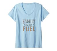 Donna La famiglia vintage è il mio carburante. retrò, genitorialità, potere. Maglietta con Collo a V