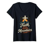 Donna La Fede muove Ancora Le Montagne Matteo 17:20 Bibbia Cristiana Maglietta con Collo a V