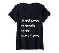 Donna La Felicità dipende da Noi Stessi. Maglietta con Collo a V