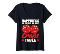 Donna La Felicità è Essere al Tavolo di Craps Gioco D'Azzardo Divertente Maglietta con Collo a V