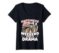Donna La Felicità è Un fine Settimana e Un Dramma drammatico K Maglietta con Collo a V