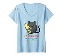 Donna La Felicità è Un Grosso Pesce e Un testimone Divertente Gatto Pescatore Maglietta con Collo a V