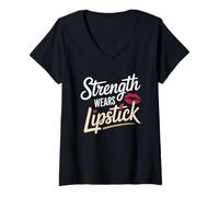 Donna La Forza Indossa Il Rossetto Donne Empowerment Uguaglianza delle Donne Maglietta con Collo a V