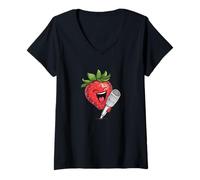 Donna La fragola colpisce le note alte con stile per gli amanti del karaoke Maglietta con Collo a V
