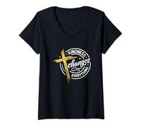 Donna La gentilezza Cambia Tutto Cross Design Maglietta con Collo a V