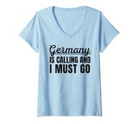 Donna La Germania Sta chiamando e Devo Andare in Vacanza Tedesca Viaggiatore Maglietta con Collo a V