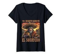 Donna La Grafica Burrito Bandito El Squatcho Cryptid Fiesta Maglietta con Collo a V