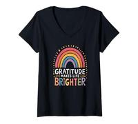 Donna La Gratitudine Rende La Vita più Brillante Arcobaleno Maglietta con Collo a V