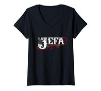Donna La Jefa The Boss in Spagnolo Divertente Frase Messicana Maglietta con Collo a V