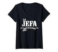 Donna La Jefa The Boss in Spanish Funny Mexican Quote Maglietta con Collo a V